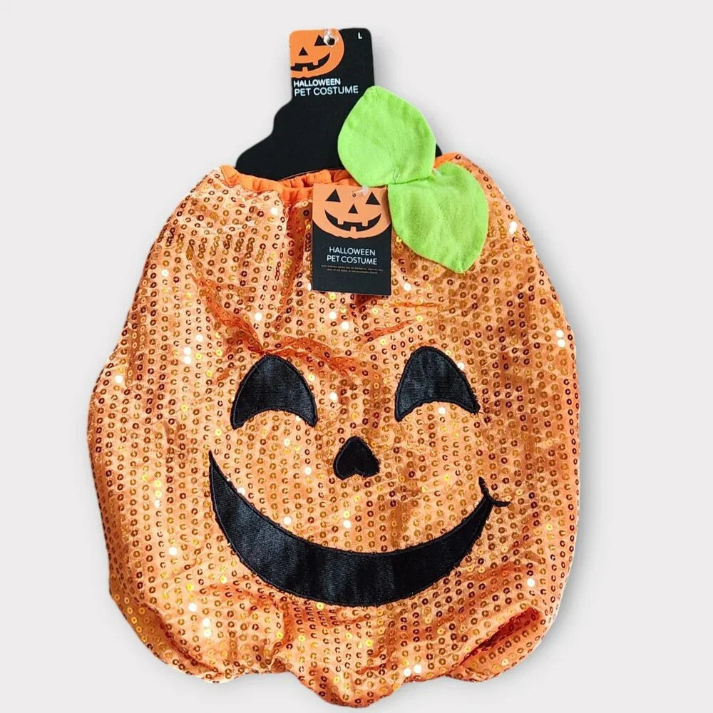 Halloween Dog Costume Size L Glitter Pumpkin Jack O' Lantern